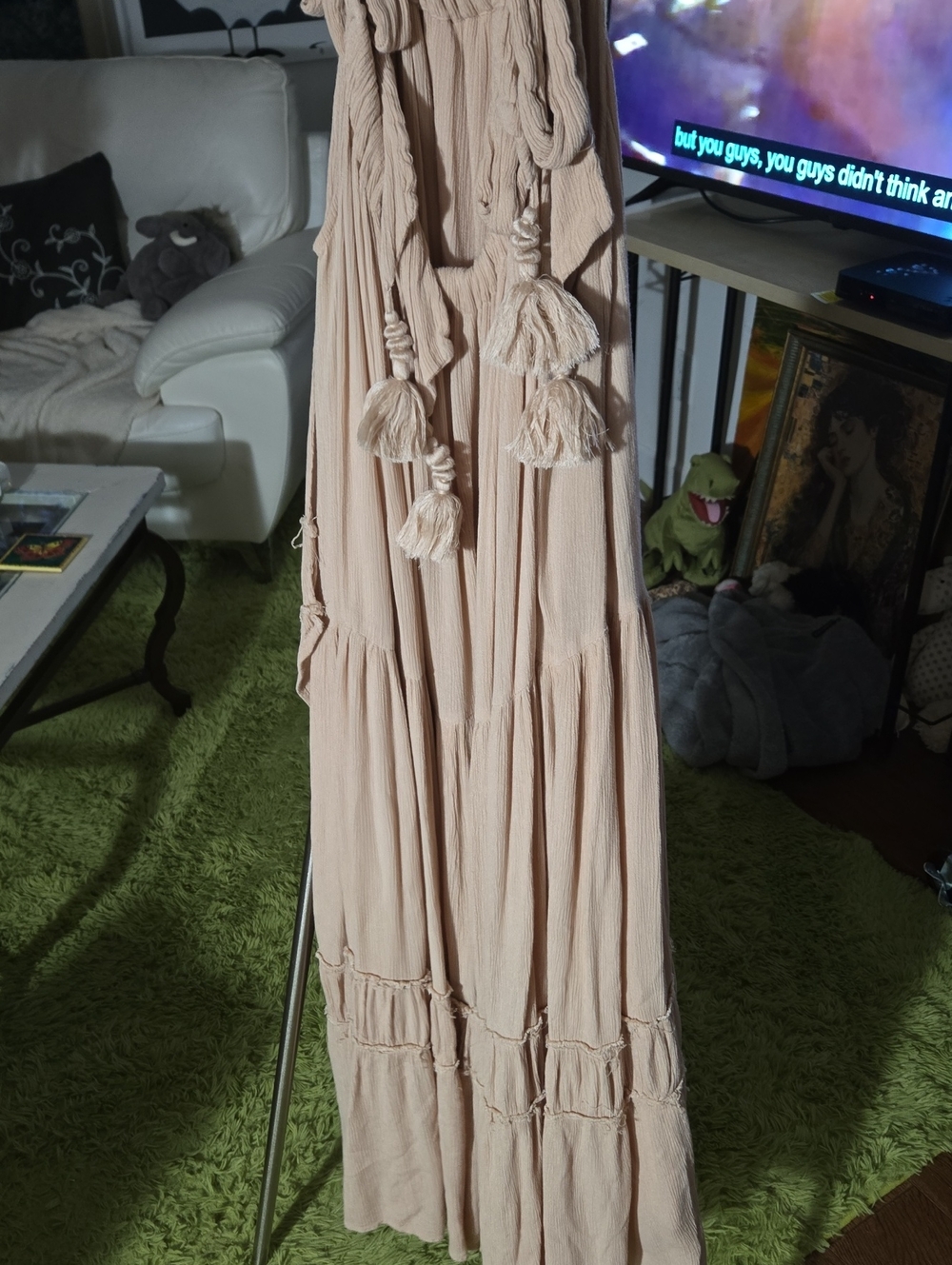 18) Free People Boho Tassel Maxi Dress in Blush - Unbranded